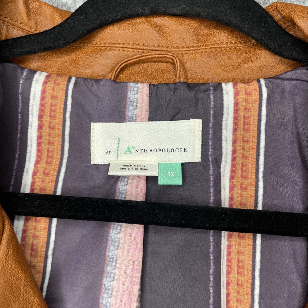ANTHROPOLOGIE Robyn Faux Leather Moto Jacket Suede Cognac Tan Brown Sz 3X - Picture 6 of 12